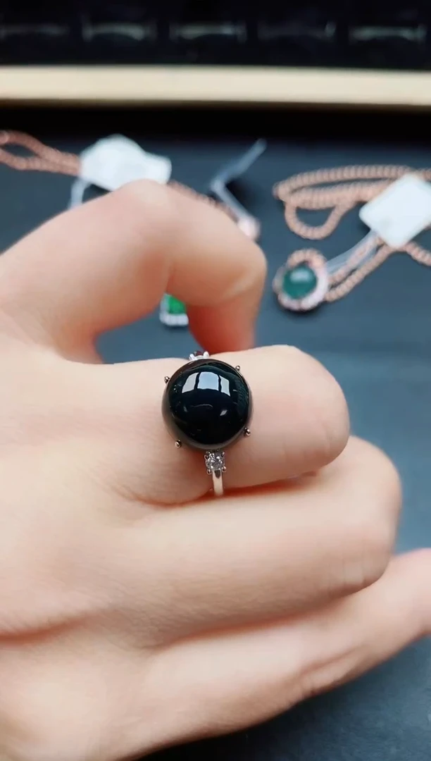 翡翠戒指银S925镶嵌5080