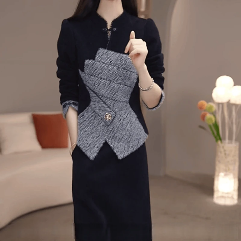 B392【上衣+半身裙】2025秋冬新款优雅时尚新中式国风气质套装裙