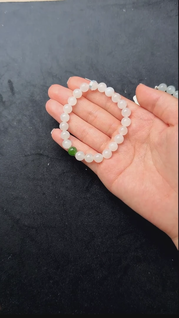 颈饰未镶嵌和田玉034-白玉碧玉圆珠手串-8mm-A2651-1209