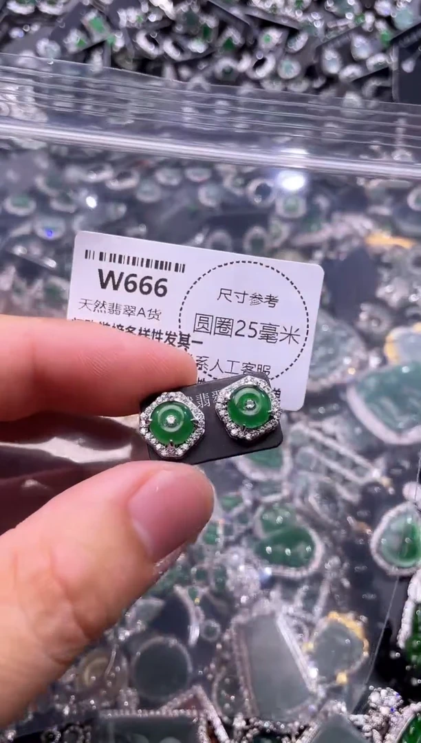 翡翠未镶嵌颈饰W666耳钉