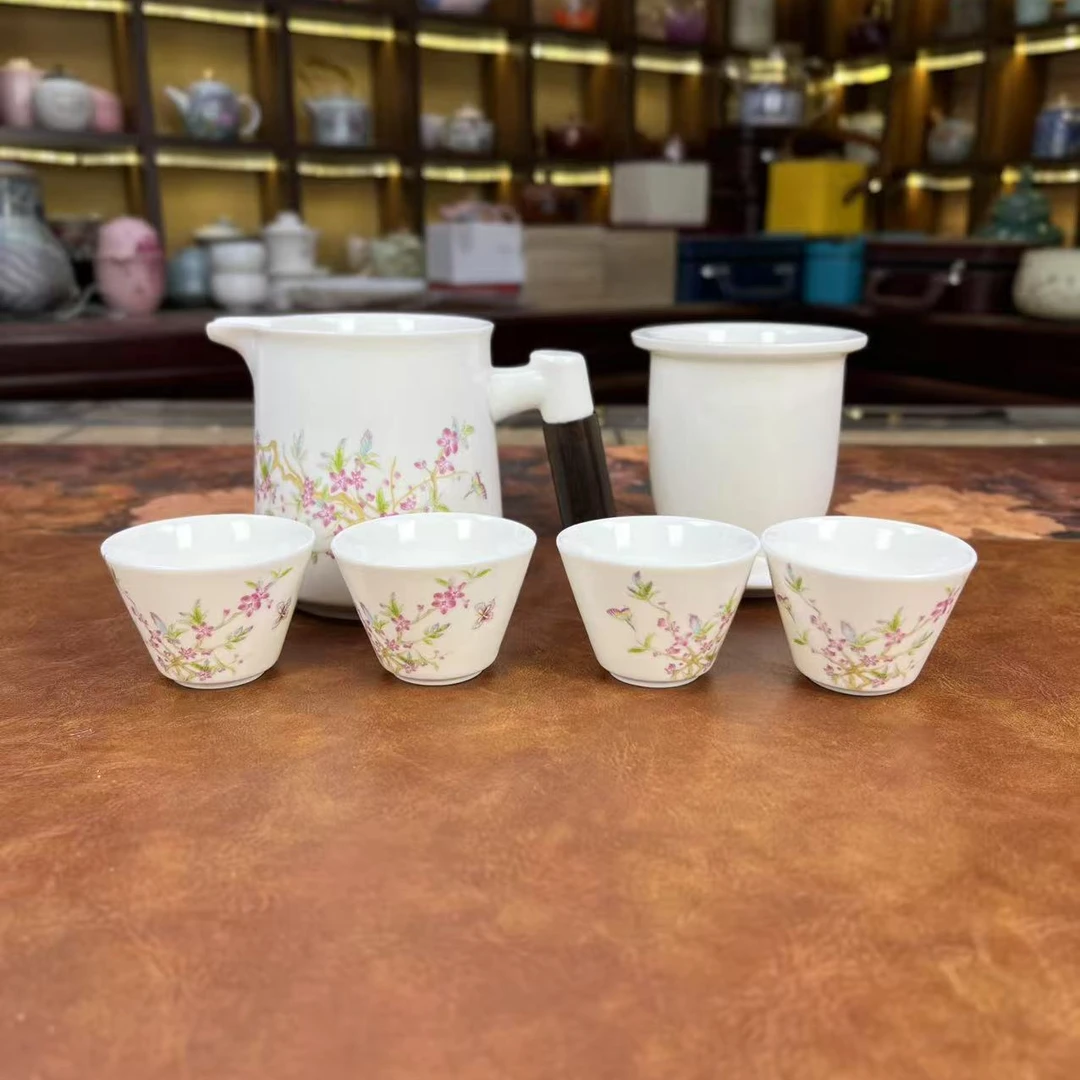 羊脂玉瓷桃花旅行套装陶瓷便携办公杯1720