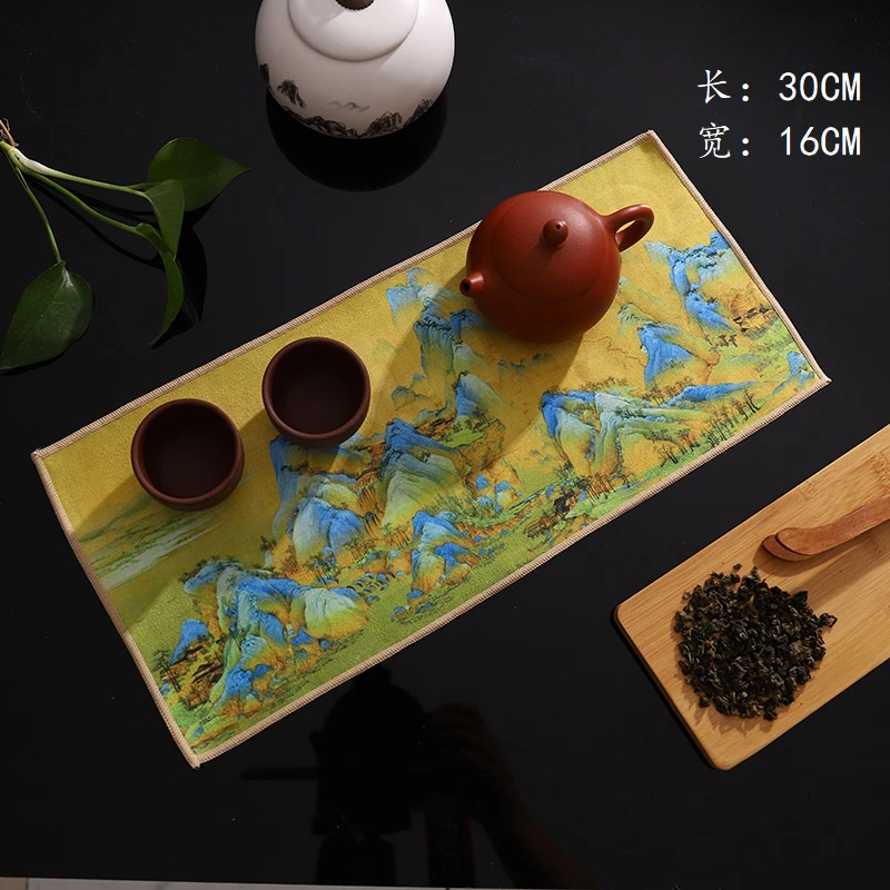 彩绘吸水茶巾布高档功夫茶道配件茶桌茶台抹布养壶巾禅意小茶毛巾