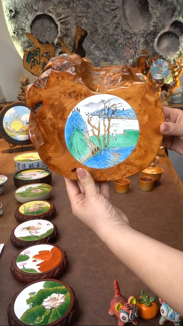 高温陶瓷釉上彩瓷片香杉木茶托茶盘摆台