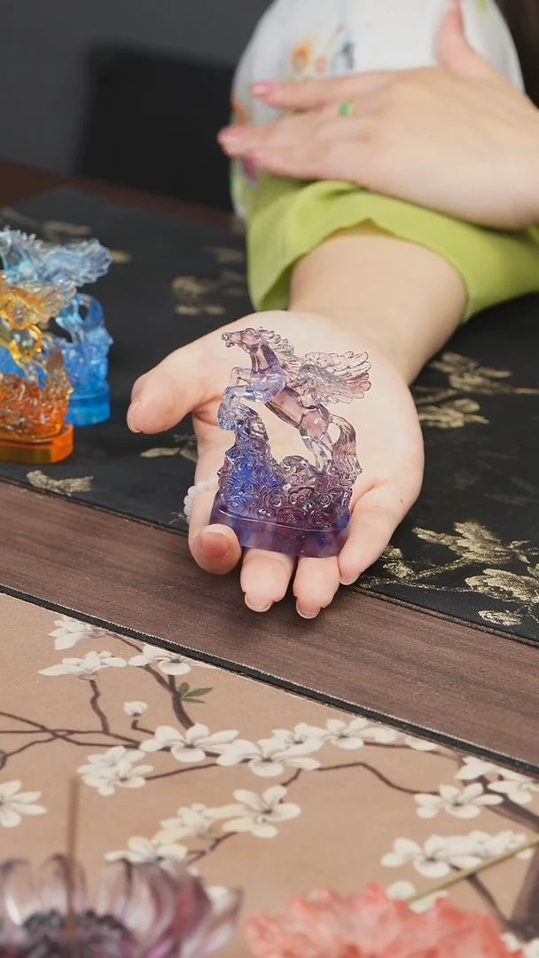 手工艺品琉璃紫色飞马茶宠摆件