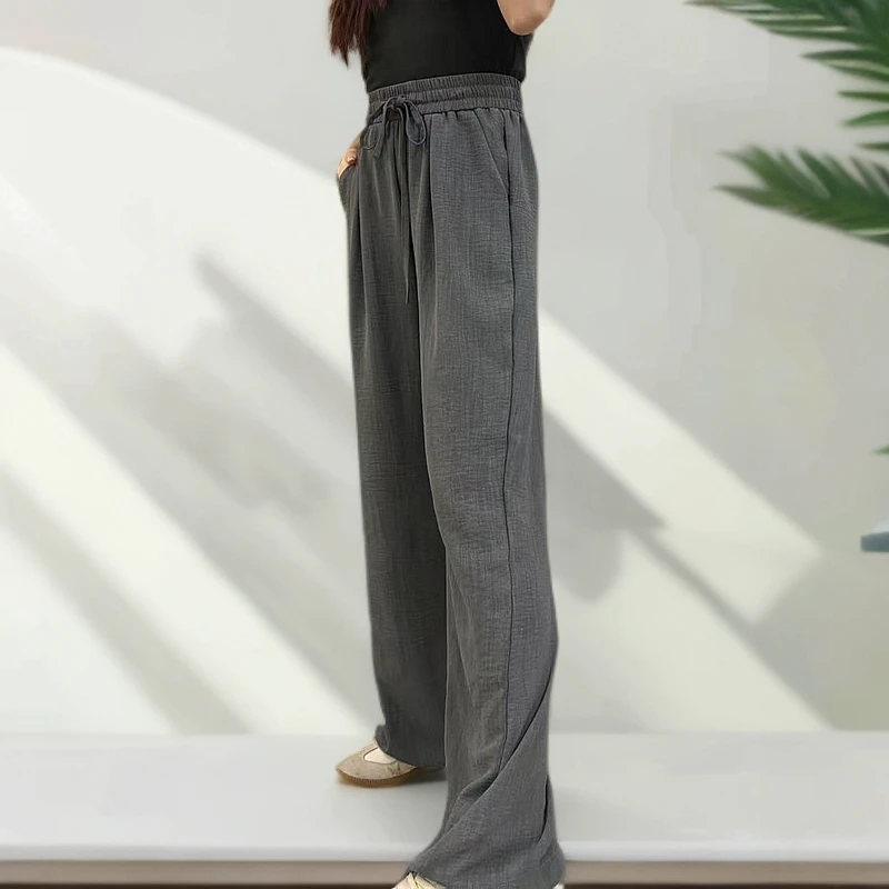 冰丝阔腿裤夏季薄款女高腰轻奢垂感休闲直筒裤百搭显瘦拖地裤