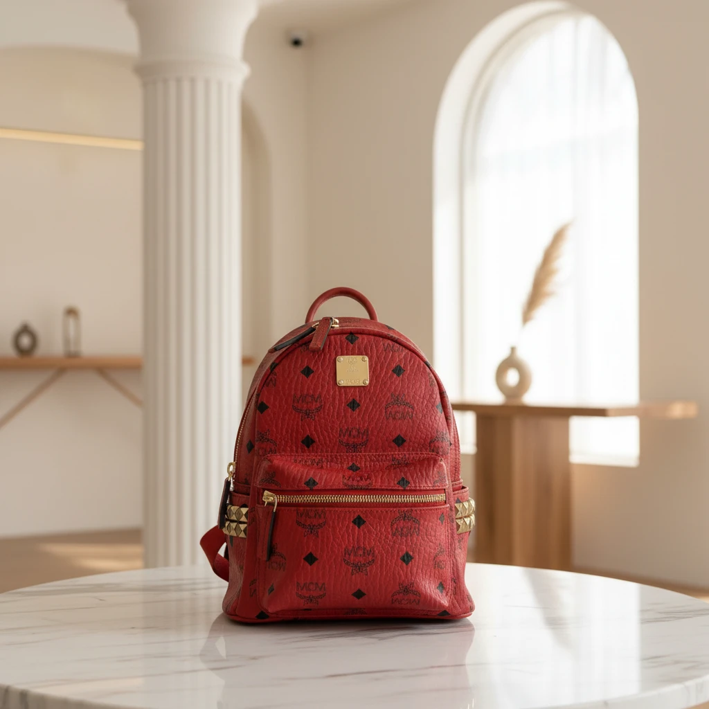 95新 MCM 21红色mini双肩包/EE12312832/2832