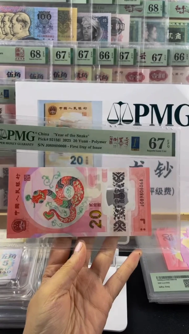 蛇钞圆圆号首日标67分尾8