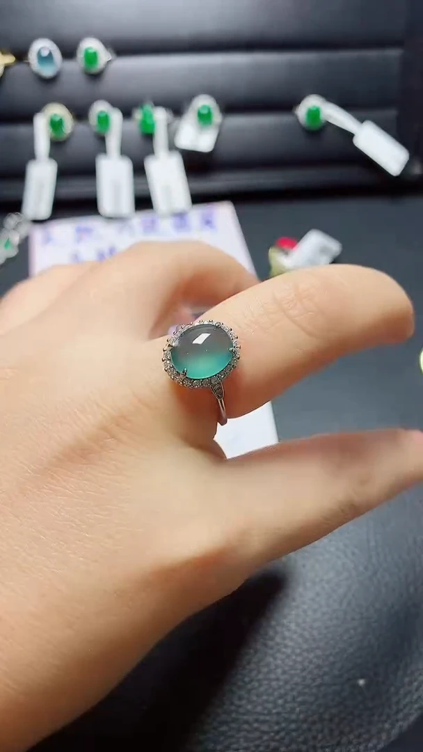 银S925镶嵌戒指翡翠天然翡翠A货s925银镶
