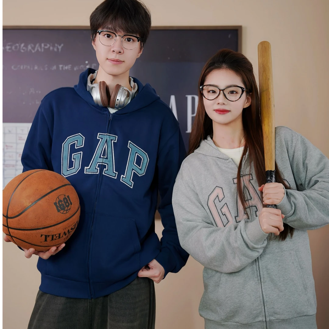 【成毅代言】男女装2025春季绒布刺绣logo拉链连帽卫衣外套 721232