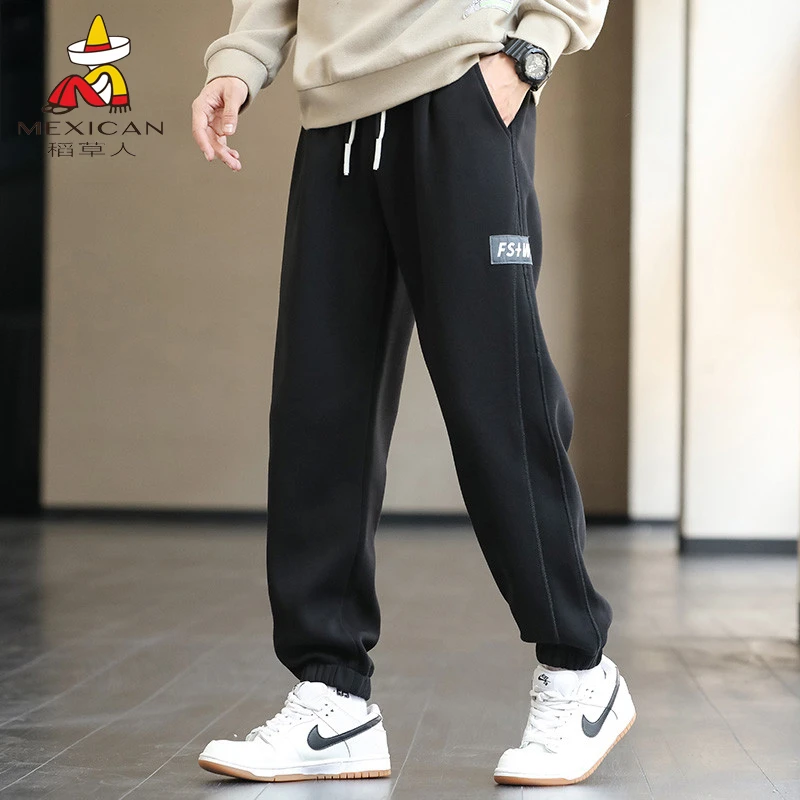 稻草人秋冬季大码新款束脚灰色卫裤男士美式潮流休闲裤子男款长裤