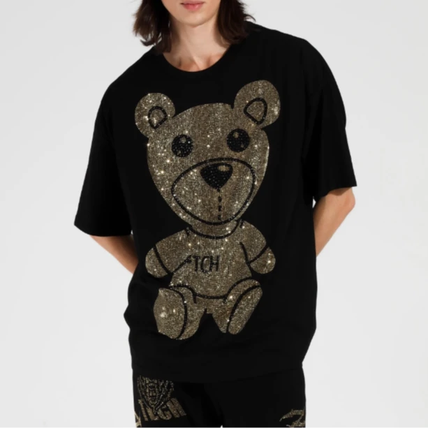 TCH轻奢烫钻工艺小熊休闲宽松休闲百搭时尚T恤T21110C3043私服tch