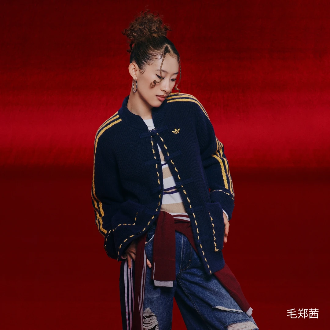 adidas三叶草 新中式秋冬新款休闲针织宽松夹克外套 KR5064 渠道