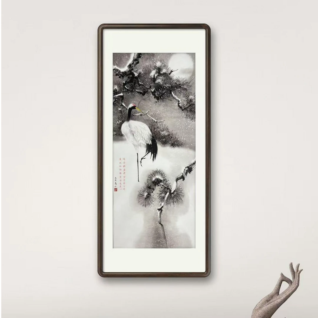 高山原创书法松针水墨仙鹤图