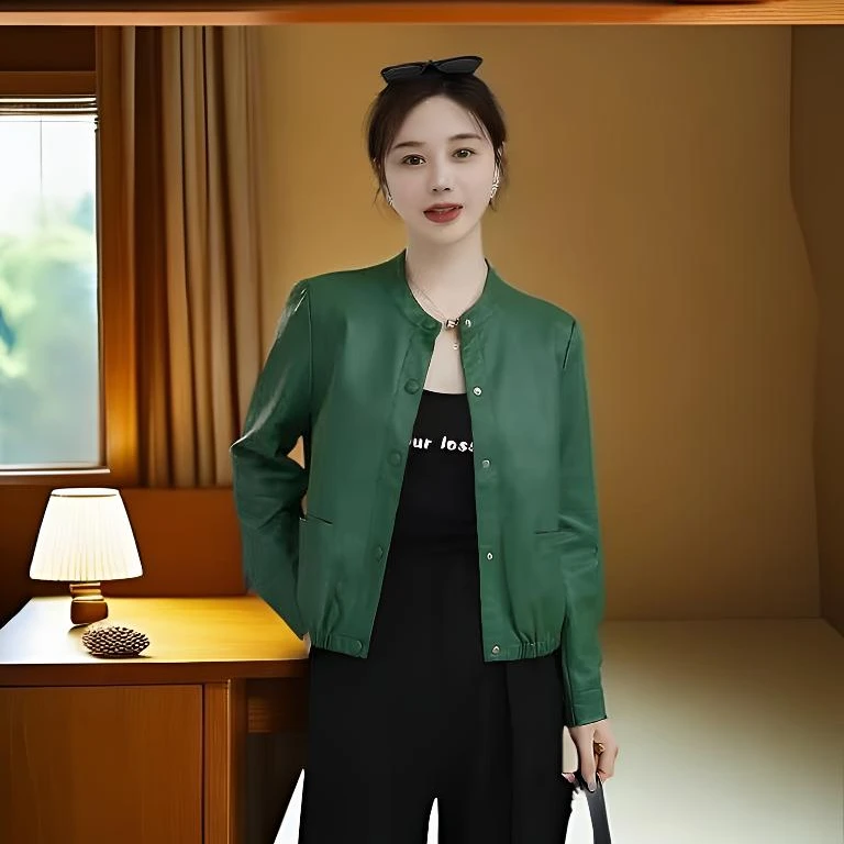 立领2025皮衣女外套短款时尚百搭宽松立领皮夹克女士显瘦春秋气质