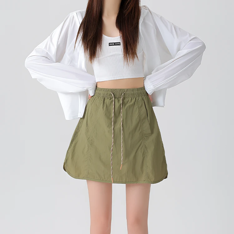 【100%绵纶冰感黑科技】大码胖MM工装裙短裤女夏季清冷系禅意衣服女