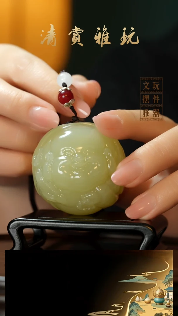 玉《笑脸弥勒》手把件摆件