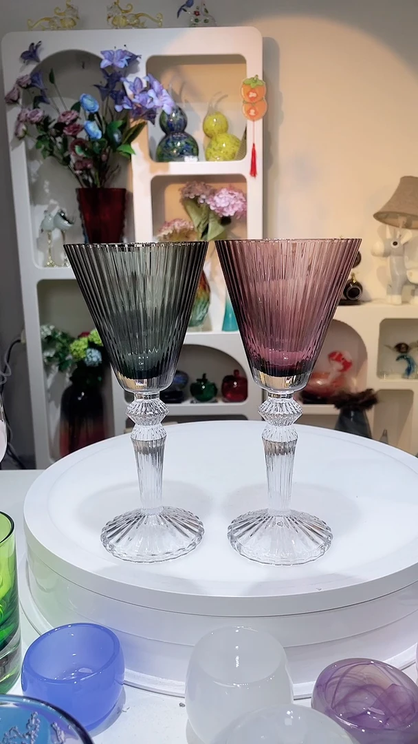 【闪购商品】水晶玻璃1灰绿1红原色鸡尾酒杯