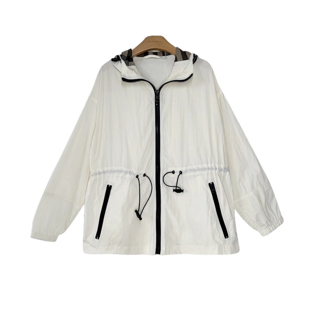 无市场货趁早|格子家米白色格纹兜帽风衣外套288