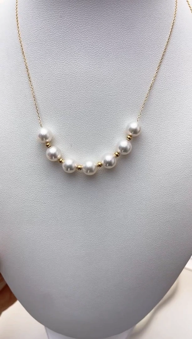 【闪购商品】海水珍珠项链18K金镶嵌天女7.5-8.0微笑链