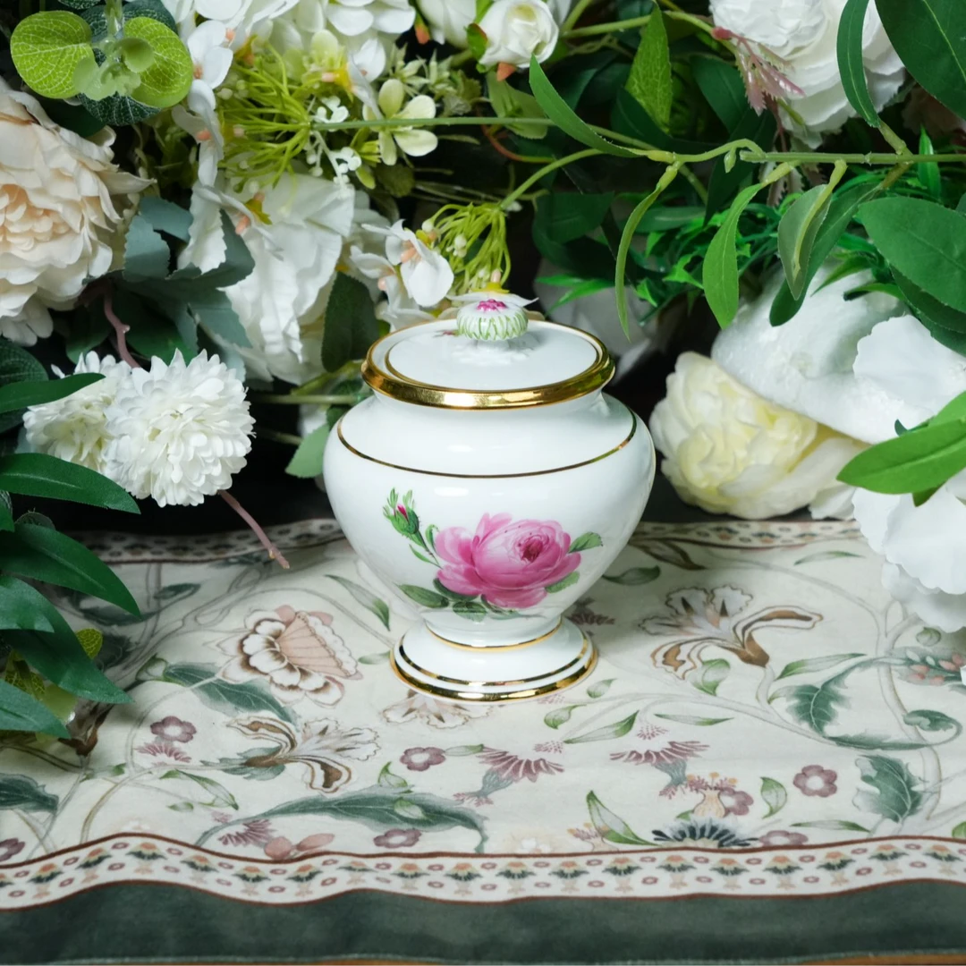 梅森红玫瑰一等盖罐重金两件套摆件茶叶罐