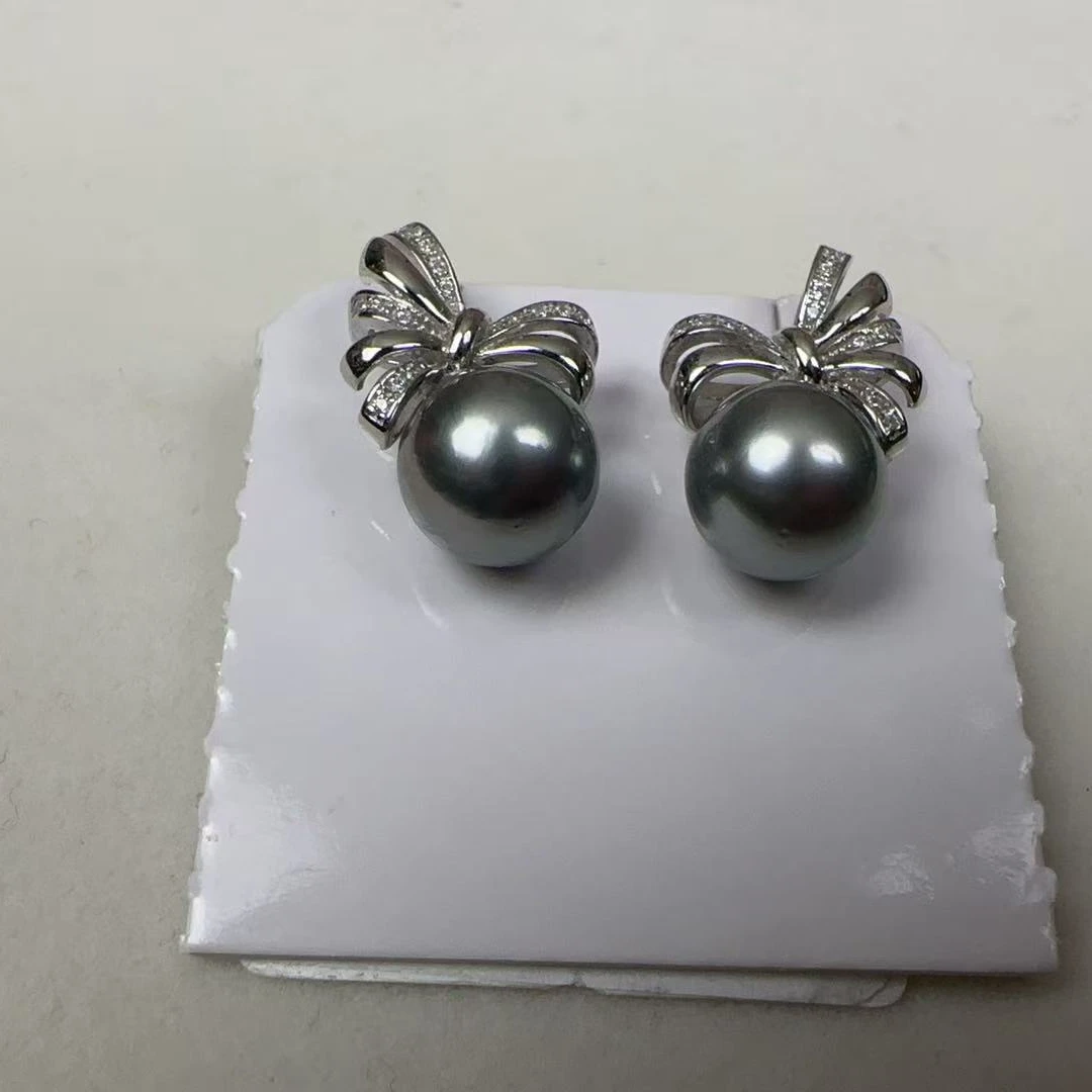 YCXES33海水黑色珍珠大溪地蝴蝶结耳坠耳饰