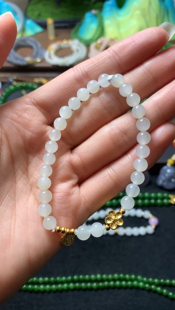 【闪购商品】和田玉手链银S925镶嵌手串