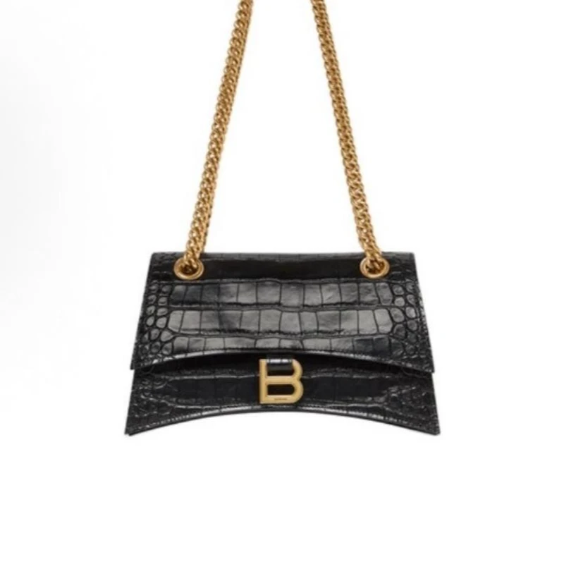 99新 Balenciaga/巴黎世家 鳄鱼压纹黑色金标沙漏包链条包25