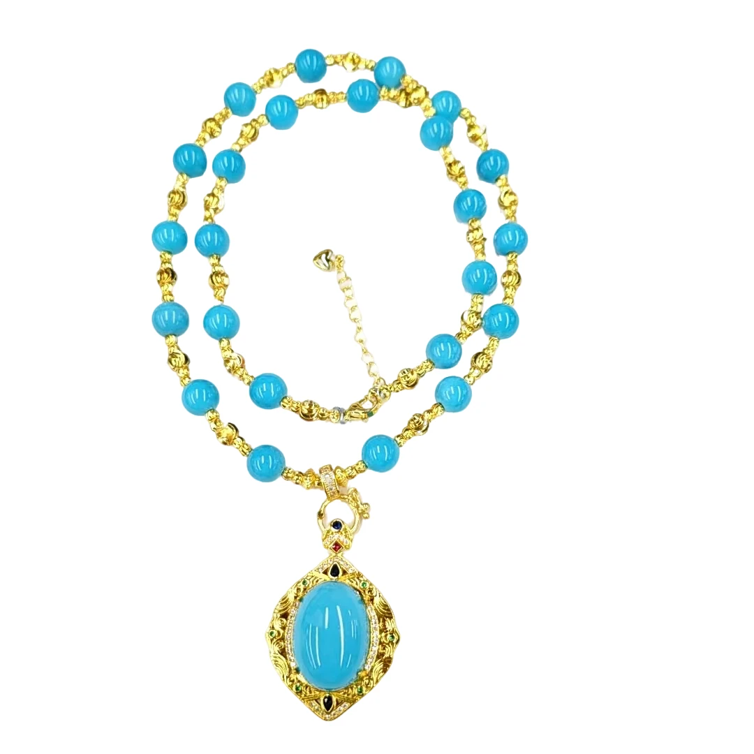 云盖寺松暴力蓝玛瑙大蛋面套链 A28-272