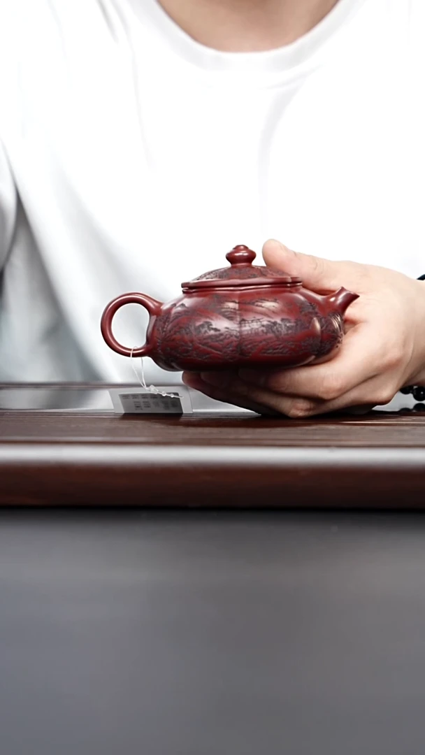 茶壶紫砂宜兴紫砂 筋纹寒江龙血砂 周昌荣