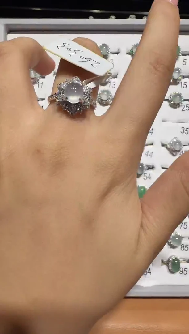 银S925镶嵌戒指翡翠925银镶翡翠戒指镶嵌115