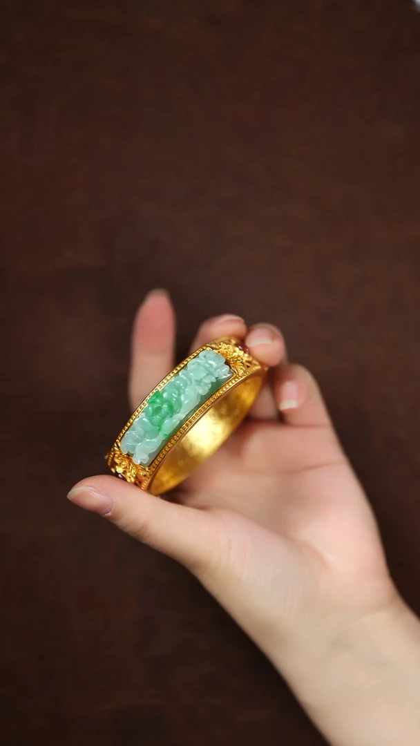 未镶嵌挂件翡翠闪购 牡丹花活口手镯