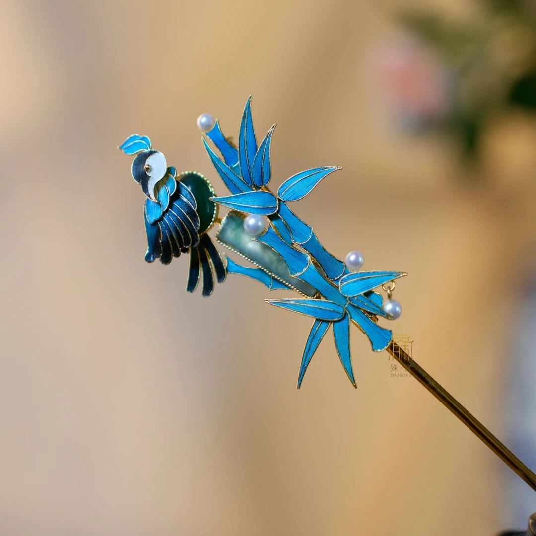 殊宫竹节发簪胸针吊坠