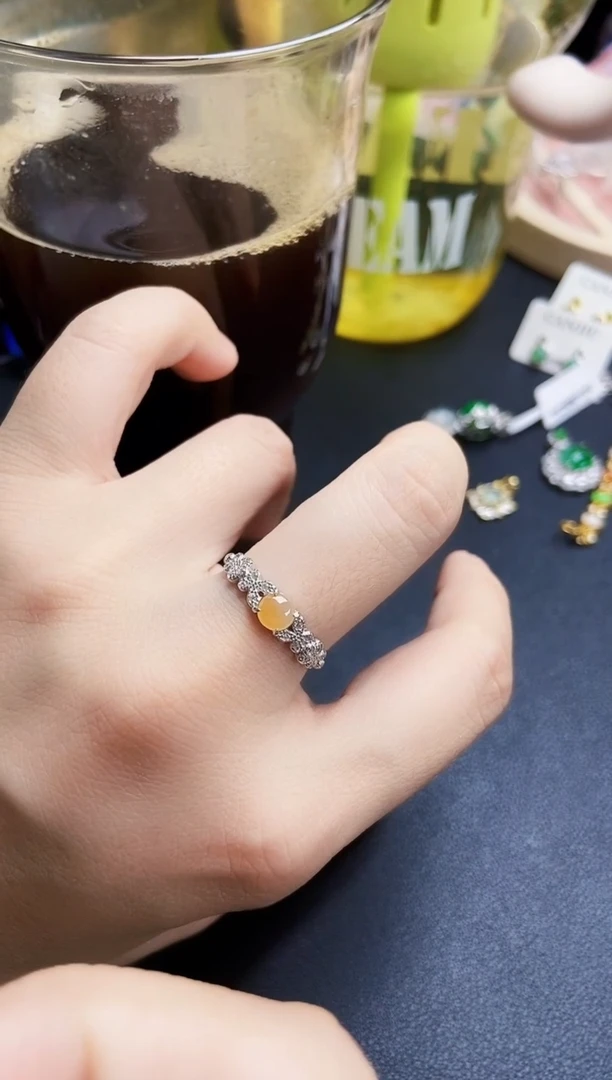 翡翠戒指银S925镶嵌21389
