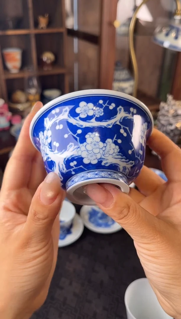 杯子景德镇陶月楼纯手绘柴窑冰梅压手杯