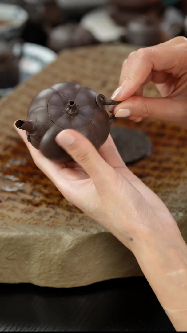 茶壶紫砂一**情lx老紫泥鸣远小南瓜120cc