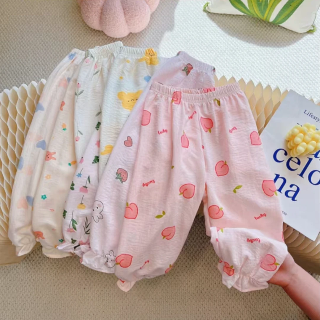 【颜色随机】新款儿童休闲裤女童防蚊裤宽松薄款宝宝九分裤碎花小童