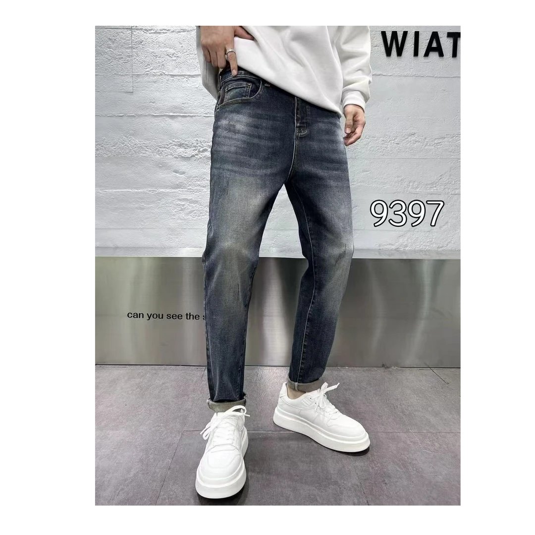 男牛仔裤修身冬季加厚磨砂水洗小脚牛仔裤-9397