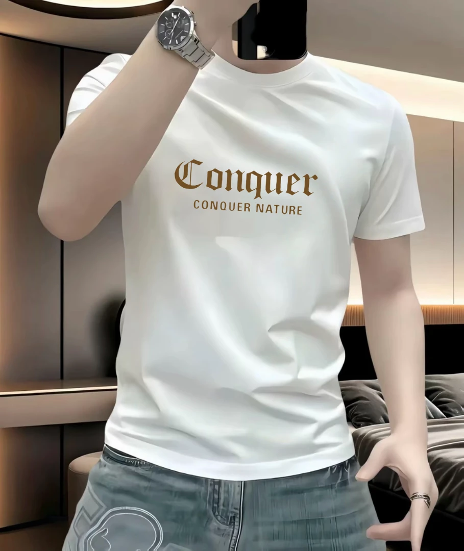 潮男新款重磅弹力短袖T恤男士圆领百搭时尚修身高痞帅体恤上衣潮