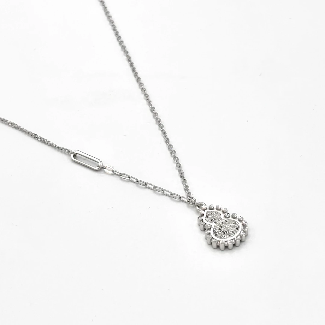 铂金PT950葫芦碎碎冰镭射套链福气项链时尚闪耀大气双面佩戴