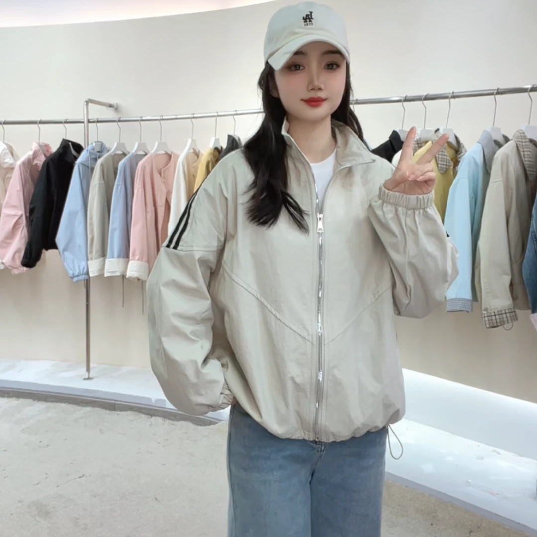 BEI01春秋新款外套立领休闲宽松休闲拉筋条潮款上衣