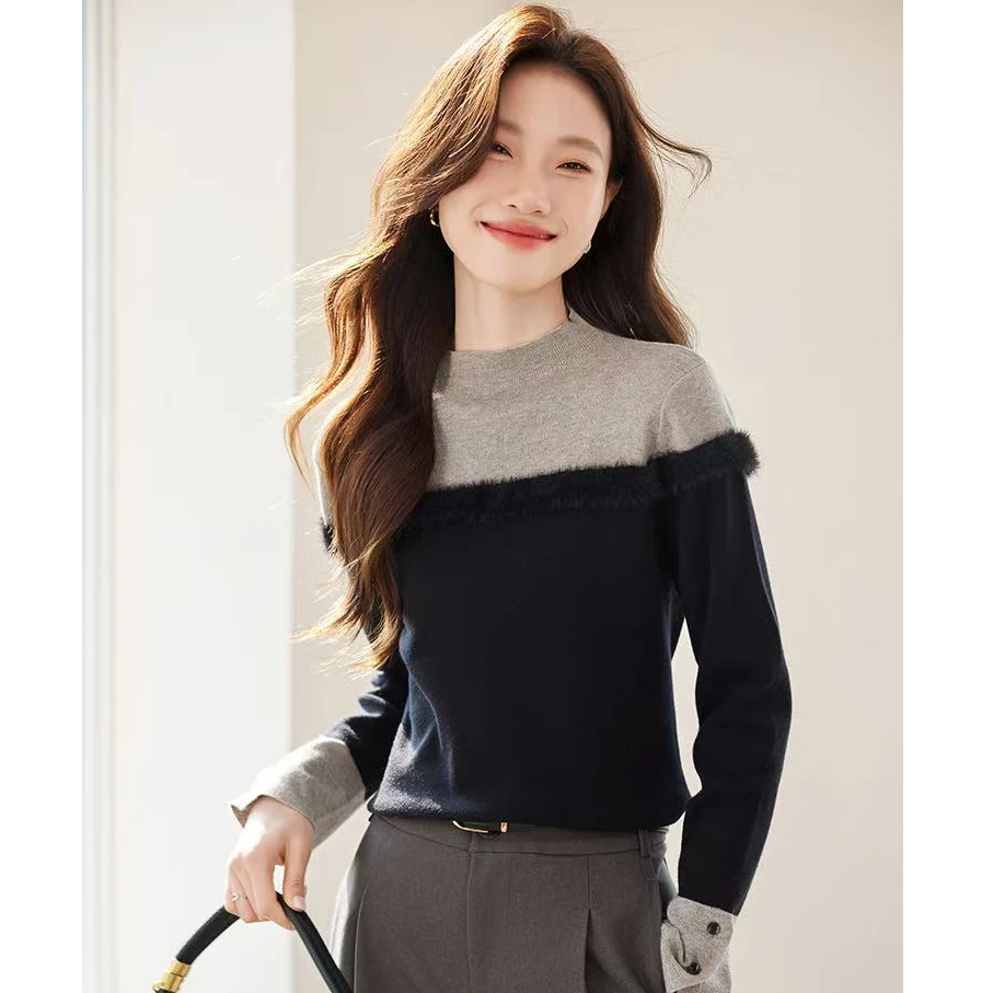 【双色羽韵】假两件羽毛毛针织衫女复古温柔设计感上衣