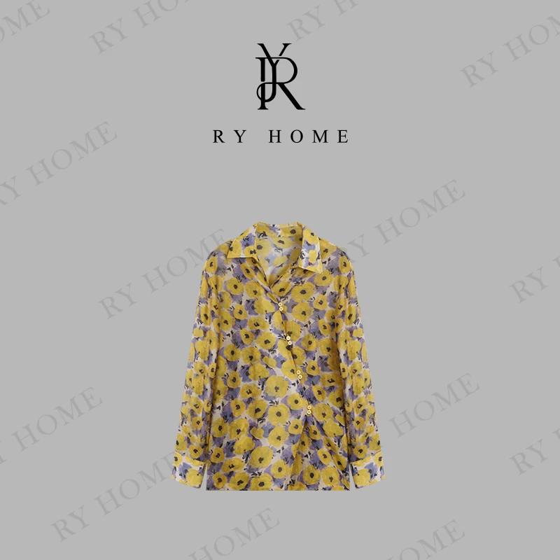 【容雨RYHOME】“黄梨花”莱赛尔＋夏季花纹翻领衬衫24C1279