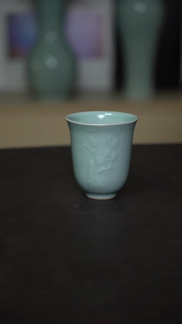 杯子瓷粉青釉梅花可乐杯