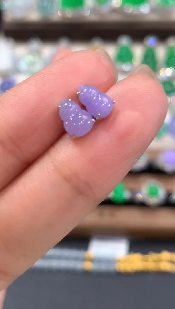 18K金镶嵌翡翠耳饰q51紫货有色差