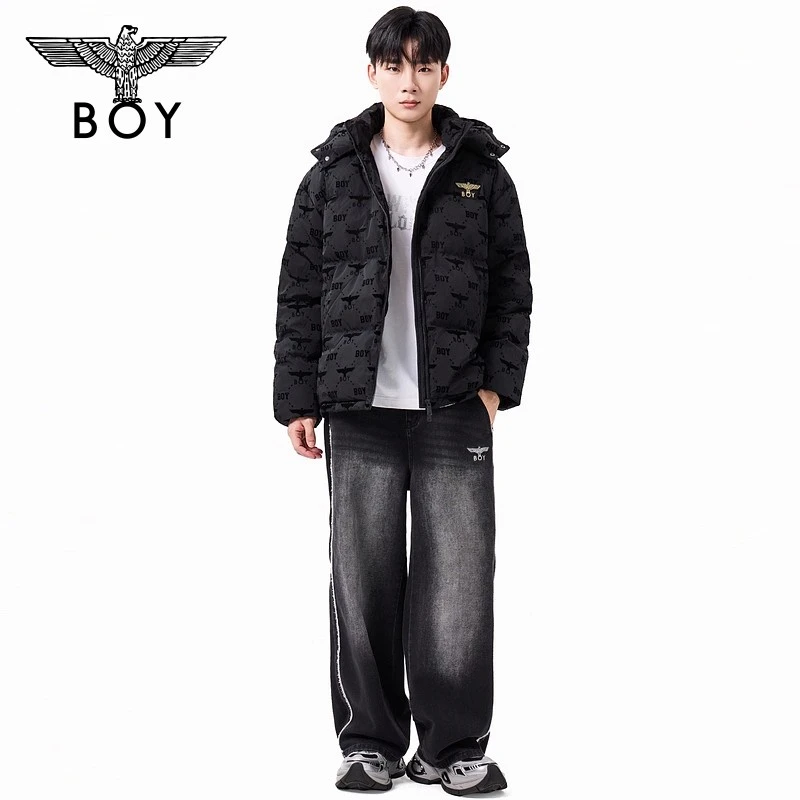 【黑鹰潮绒】BOYLONDON羽绒服冬满印休闲情侣保暖时尚外套N28901
