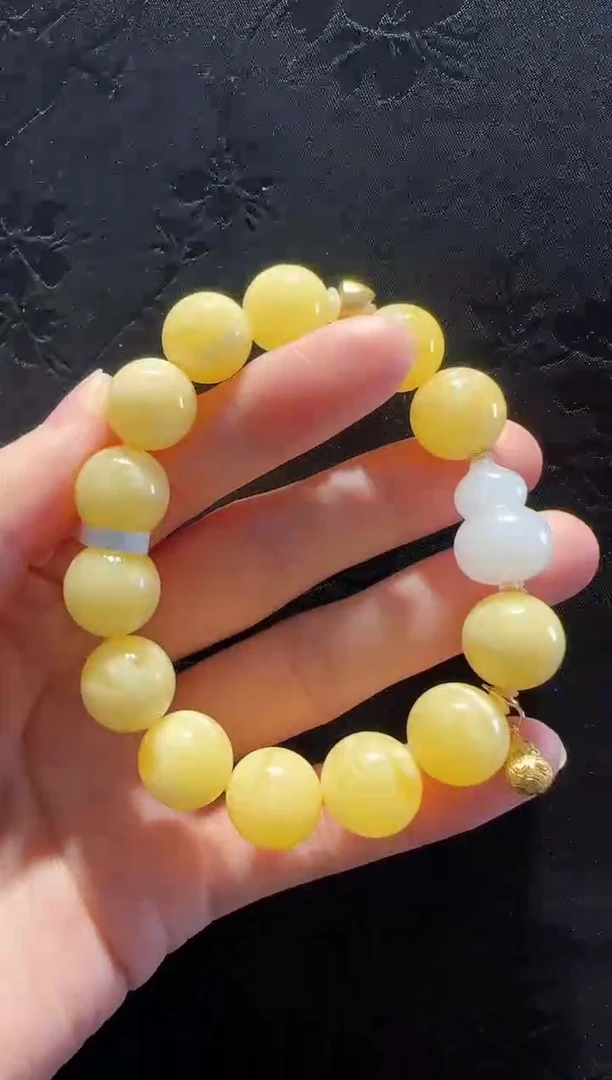 手串蜜蜡18K金镶嵌葫芦款