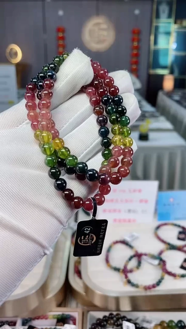 未镶嵌老矿碧玺彩虹三圈手串6mm+碧玺xion多样性发一条