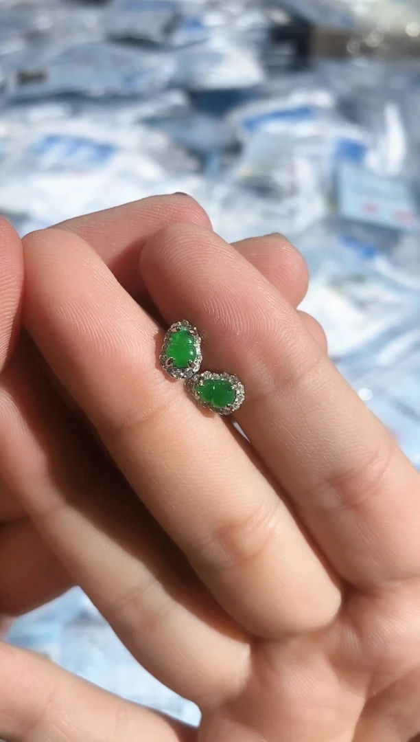 翡翠银S925镶嵌耳饰2506073530