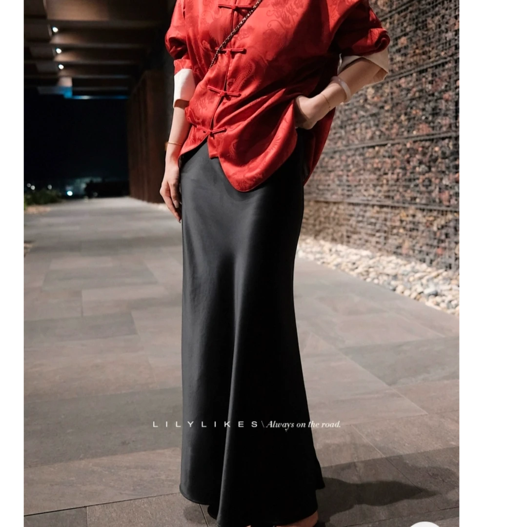 【Lilylikes】“显瘦醋酸裙”气质私服高級光泽鱼尾半裙长款