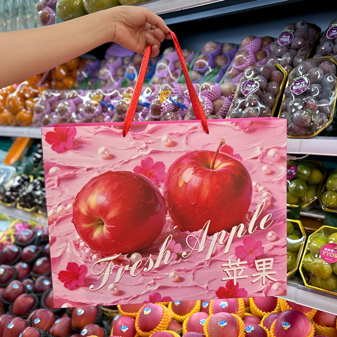 高档粉色通用苹果水果空礼盒适合红富士手提袋礼盒